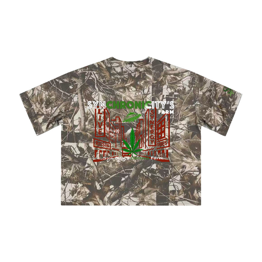 Unisex Heavyweight Cropped Camouflage Tree Print T-Shirt (250GSM)