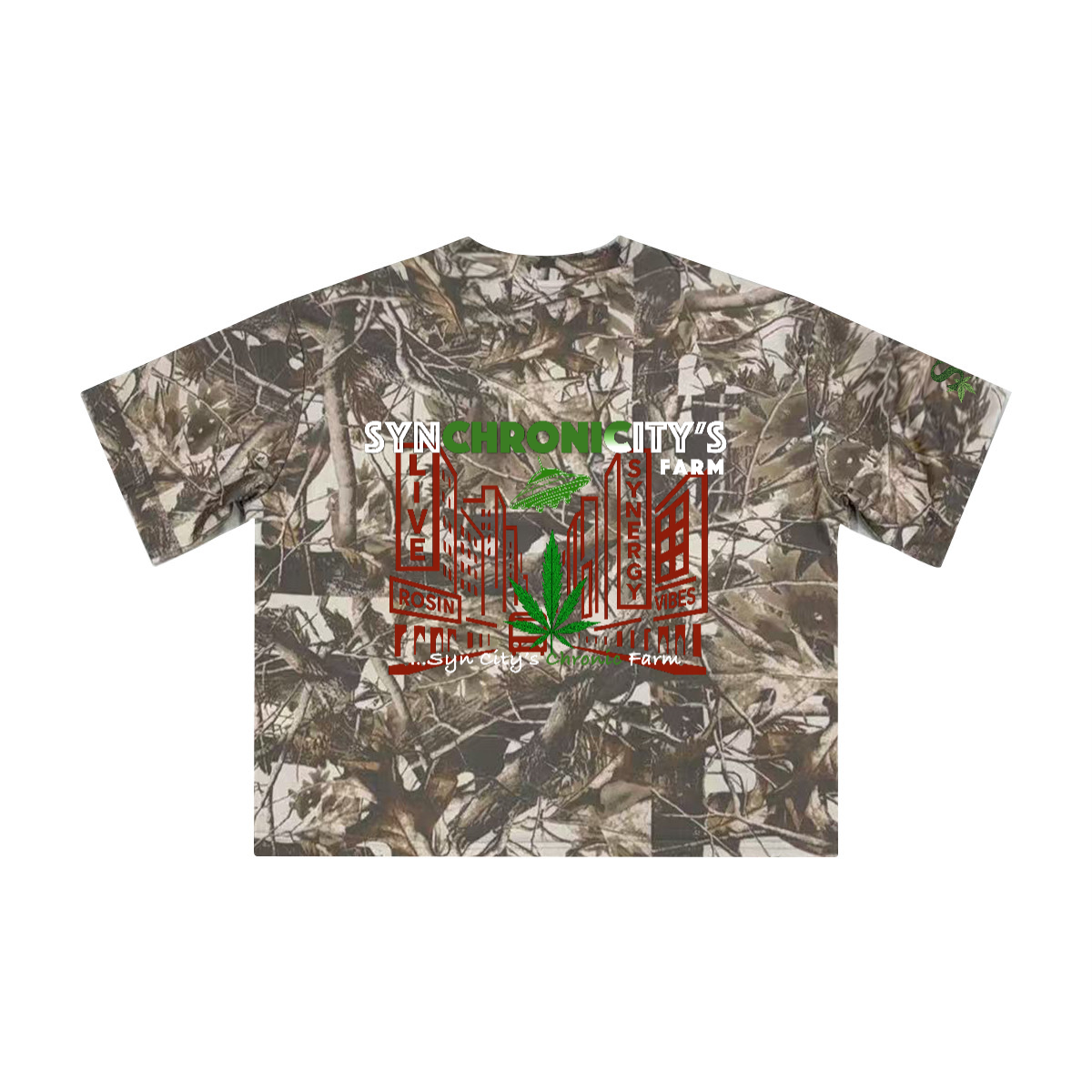 Unisex Heavyweight Cropped Camouflage Tree Print T-Shirt (250GSM)