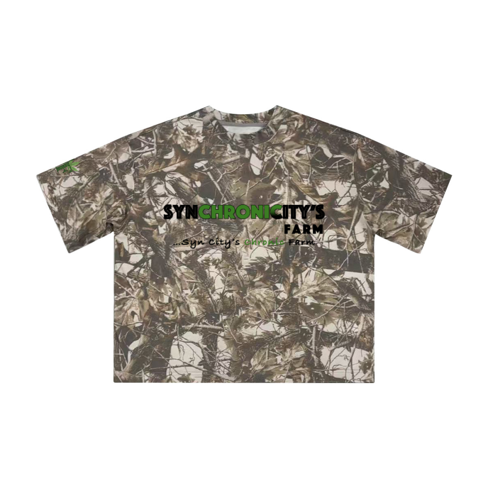 Unisex Heavyweight Cropped Camouflage Tree Print T-Shirt (250GSM)