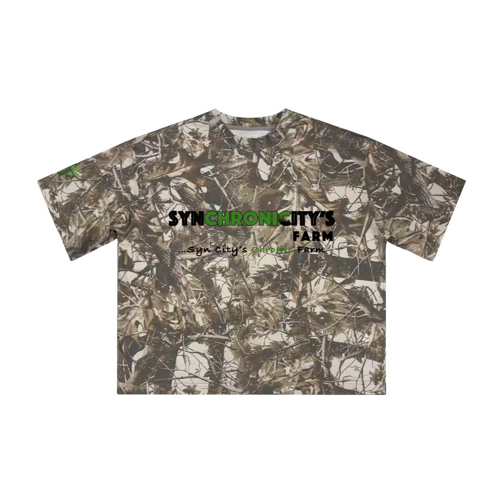 Unisex Heavyweight Cropped Camouflage Tree Print T-Shirt (250GSM)