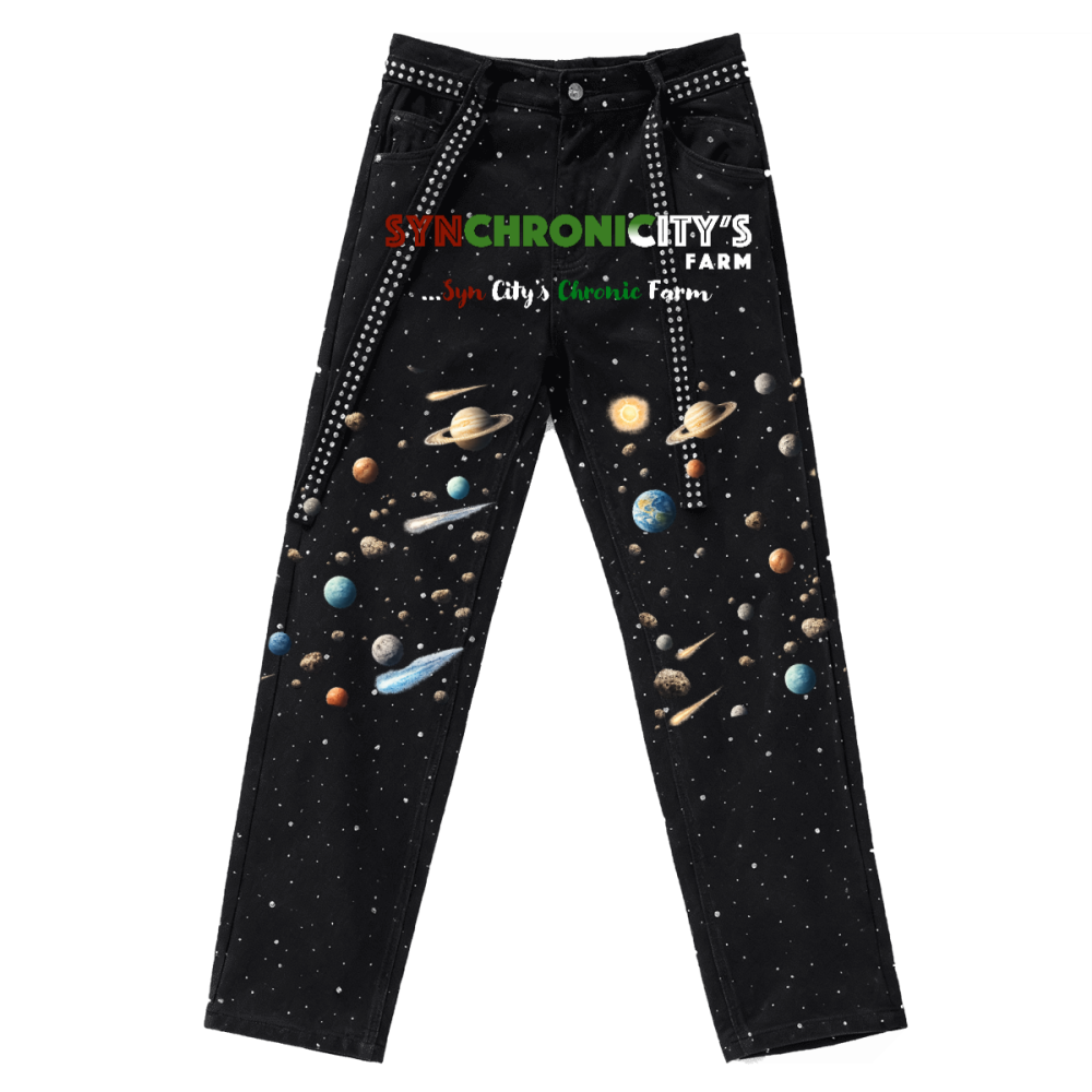 Unisex Rhinestone Star Loose Straight Jeans